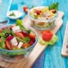 Mixed Vegetable Salads on Blue Wood Background - Healthy Food - Gourmet Food