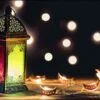 Ramadan Lantern with Colorful Light Glowing at Night and Glittering & Bokeh