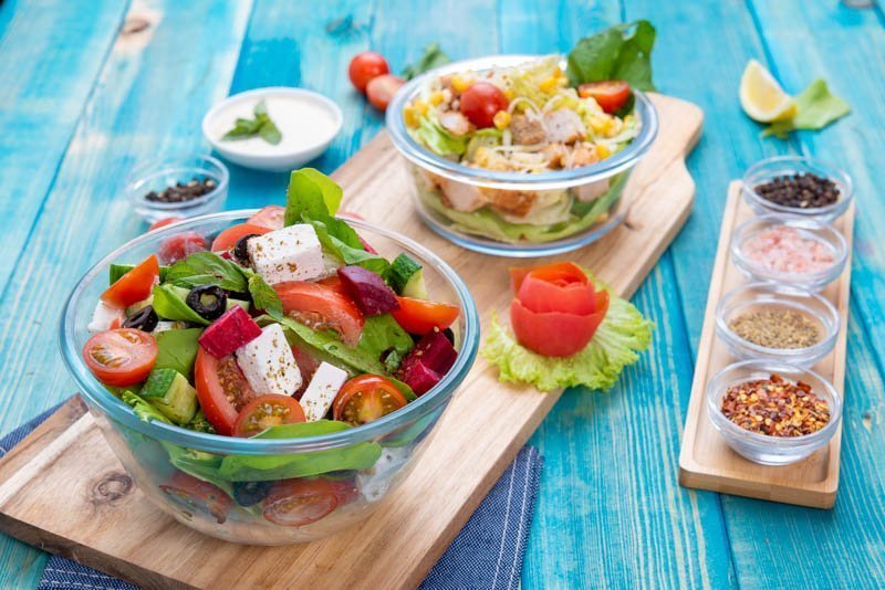Mixed Vegetable Salads on Blue Wood Background – Healthy Food – Photo 2