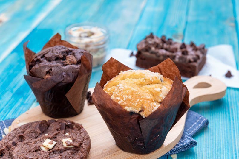 Chocolate Muffin and Vanilla Muffin with Brownie and Chocolate Cookie