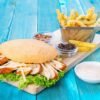 Chicken Sandwich with Fries and Cheese, Sandwich with Crispy Fried Potatos