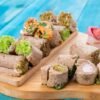 Mini Rolls Using Toast Sandwiches – Blue Wood Surface – Photo 1
