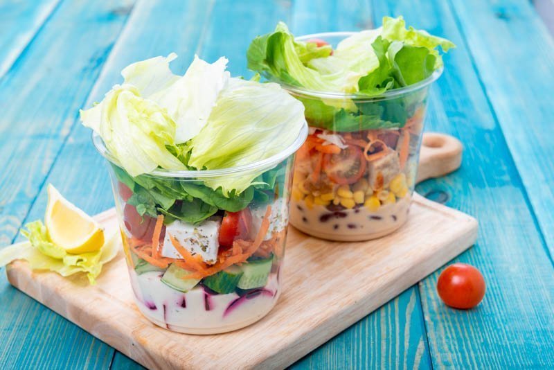 Mixed Vegetable Salads on Blue Wood Board – Gourmet Food – Photo 1