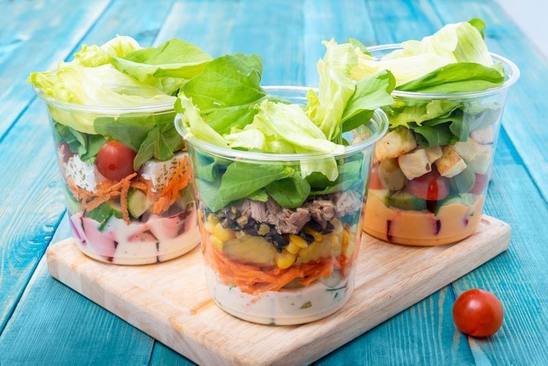 Mixed Vegetable Salads on Blue Wood Board – Gourmet Food – Photo 2
