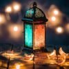 Ramadan Lantern Glowing with Colorful Bokeh Lights at Night – Photo 1
