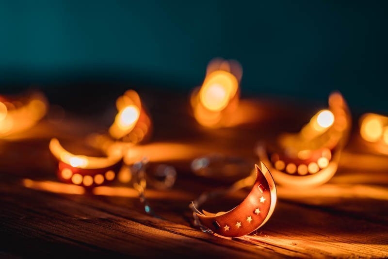 Ramadan Moon with Colorful Bokeh Lights Glowing at Night – Photo 1