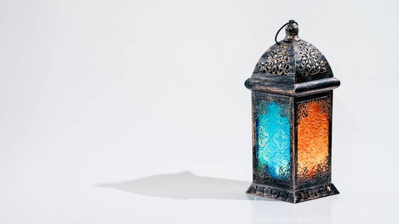 Ramadan Lantern on White background. Festive Greeting Card, Ramadan Kareem