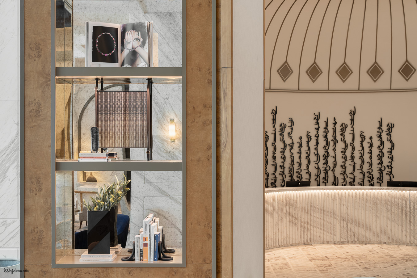 Curated art installation in hotel lobby — interior photography by Wajd Ramadan for Artychoke, KAFD, Riyadh, Saudi Arabia.