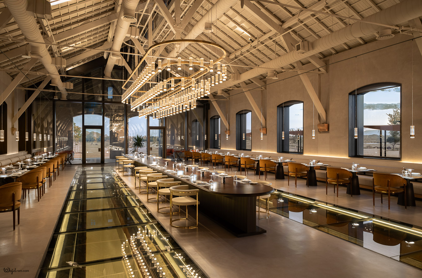 The Chedi Hegra luxury hotel exterior at AlUla, Saudi Arabia. Heritage railway station architecture repurposed into a five-star hospitality property within the UNESCO World Heritage Site of Hegra (Mada'in Salih). Hotel architecture photography by Wajd Ramadan