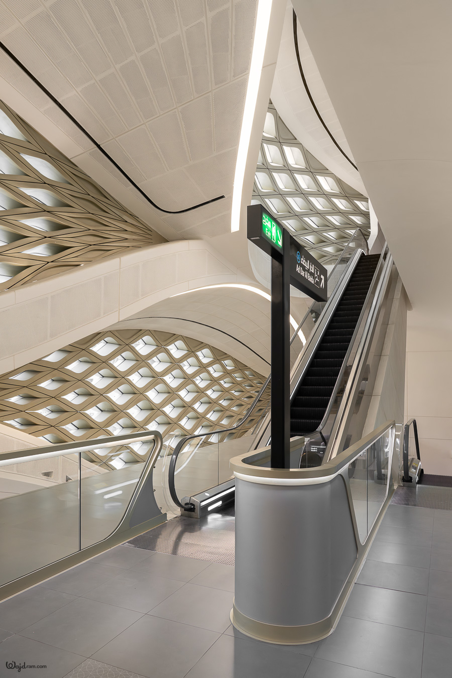 Geometric architectural detail at KAFD Metro Station in Riyadh, Saudi Arabia — photography by Wajd Ramadan for LEDFlex.