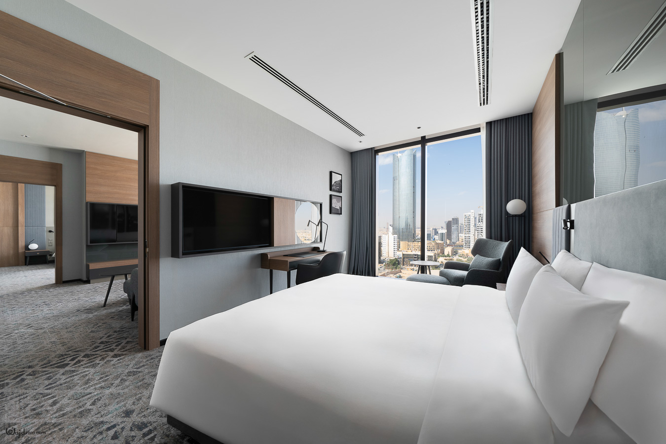Guest room interior — hotel room photography by Wajd Ramadan for Radisson Blu Sahafa, Riyadh, Saudi Arabia.