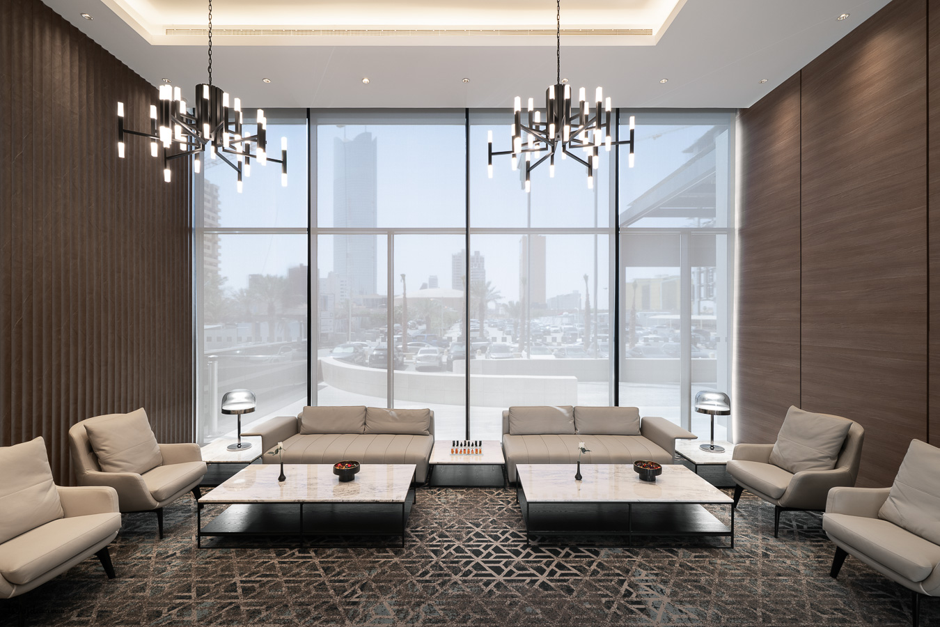 Lobby and reception interior — architecture photography by Wajd Ramadan for Radisson Blu Sahafa, Riyadh, Saudi Arabia.