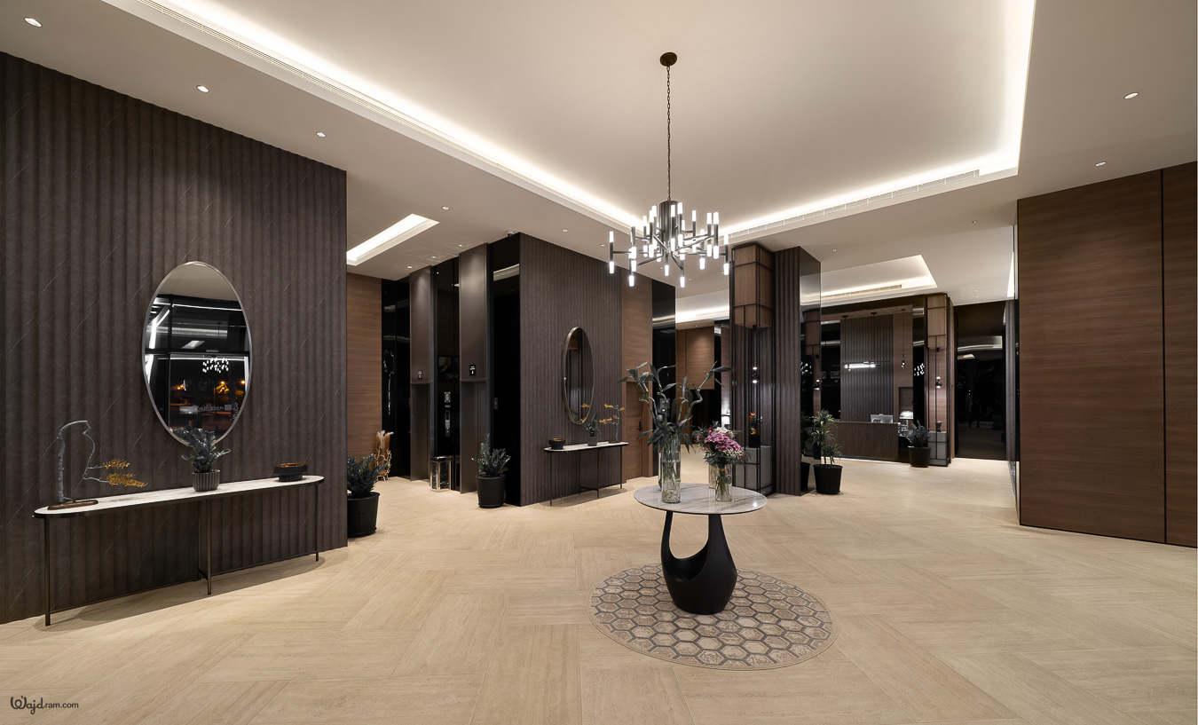 Lobby and reception interior — architecture photography by Wajd Ramadan for Radisson Blu Sahafa, Riyadh, Saudi Arabia.