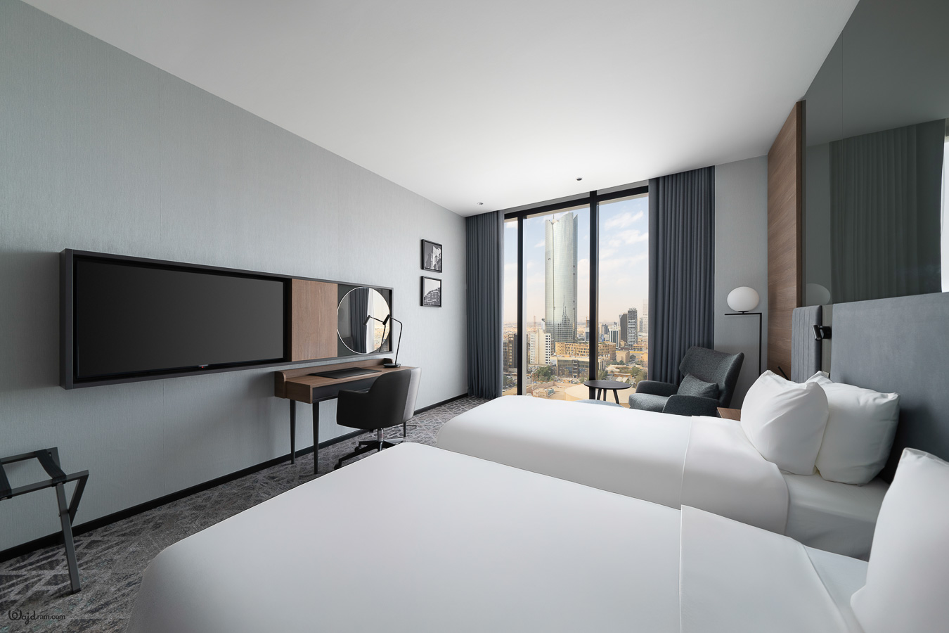 Guest room interior — hotel room photography by Wajd Ramadan for Radisson Blu Sahafa, Riyadh, Saudi Arabia.