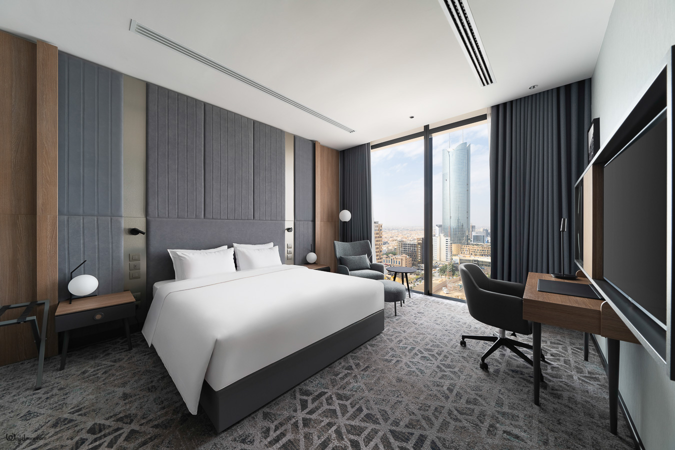 Guest room interior — hotel room photography by Wajd Ramadan for Radisson Blu Sahafa, Riyadh, Saudi Arabia.
